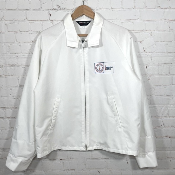 Vintage Sportsmaster Harrington Jacket Mens Large White American Cancer Society - Picture 1 of 11